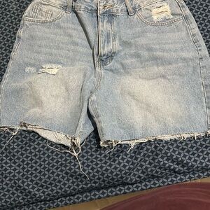 Distressed Light Blue Denim Shorts